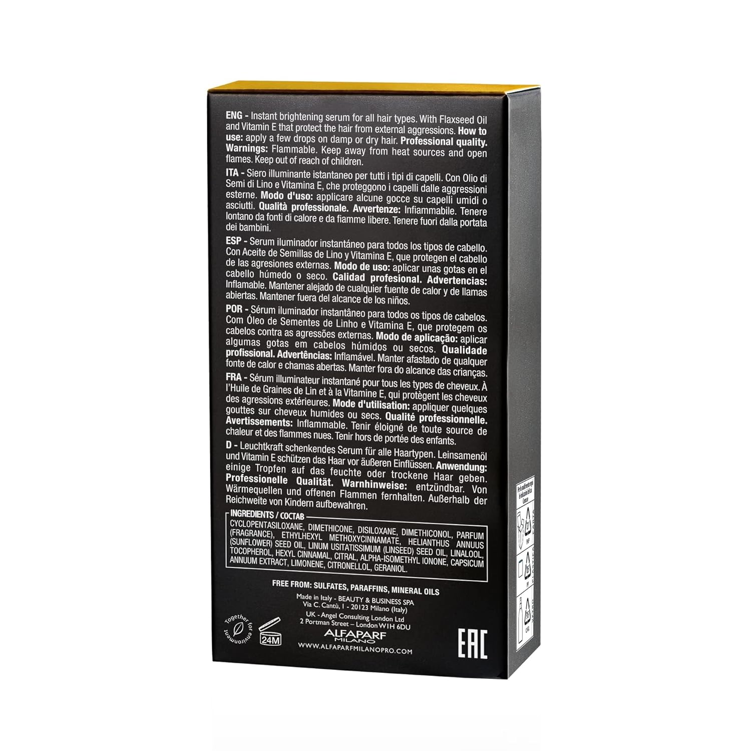 ALFAPARF MILANO Semi di Lino Sublime Cristalli Liquidi Hair Oil with Heat Protection - Smoothing Hair Serum with Frizz Control - Hair Shine Serum with Vitamin E & Color Fix Complex (1.01 Fl Oz)