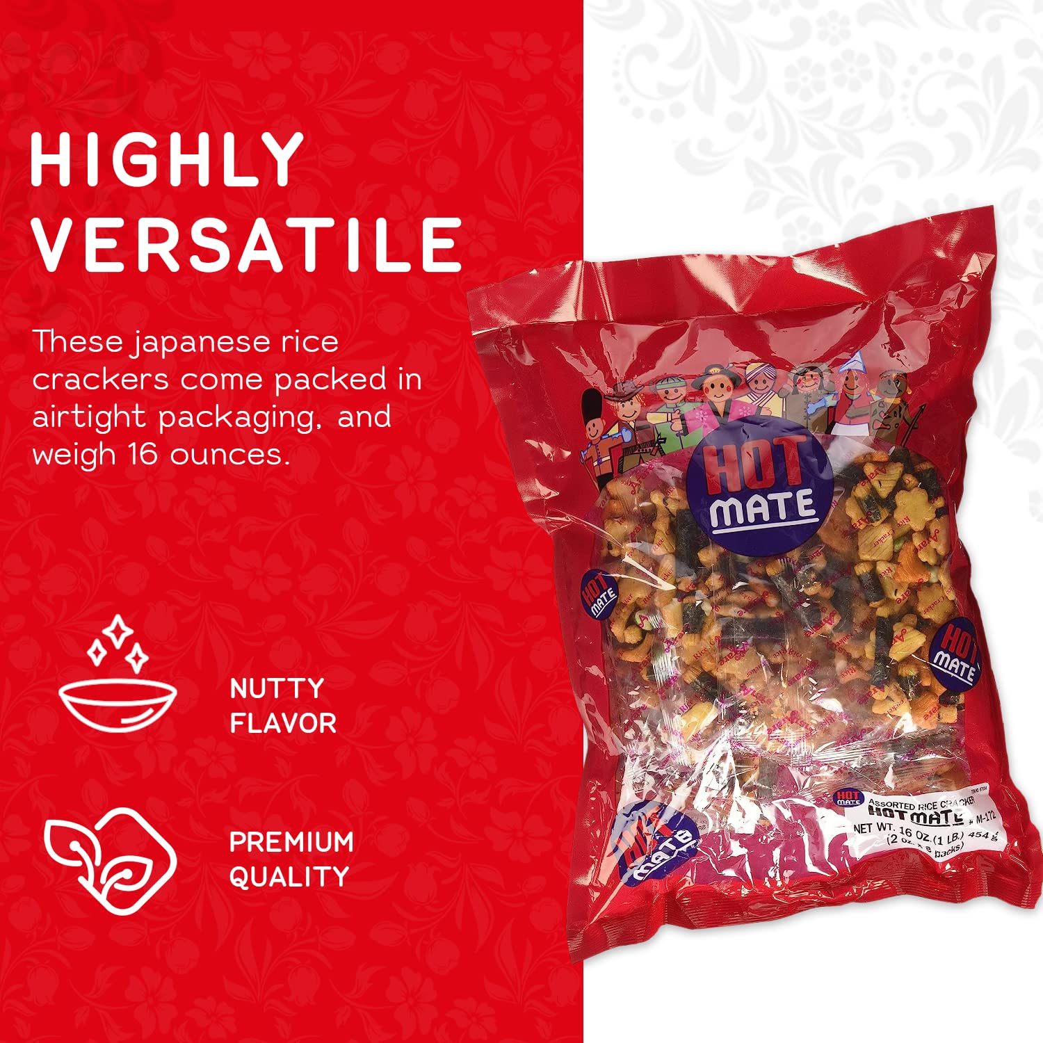 Shirakiku Hot Mate Japanese Rice Cracker | Oriental Asian Arare Rice Crackers with Glutinous Rice, Wasabi Green Peas, and Soy Sauce | Mixed Flavor, 16 oz. (Pack of 1)