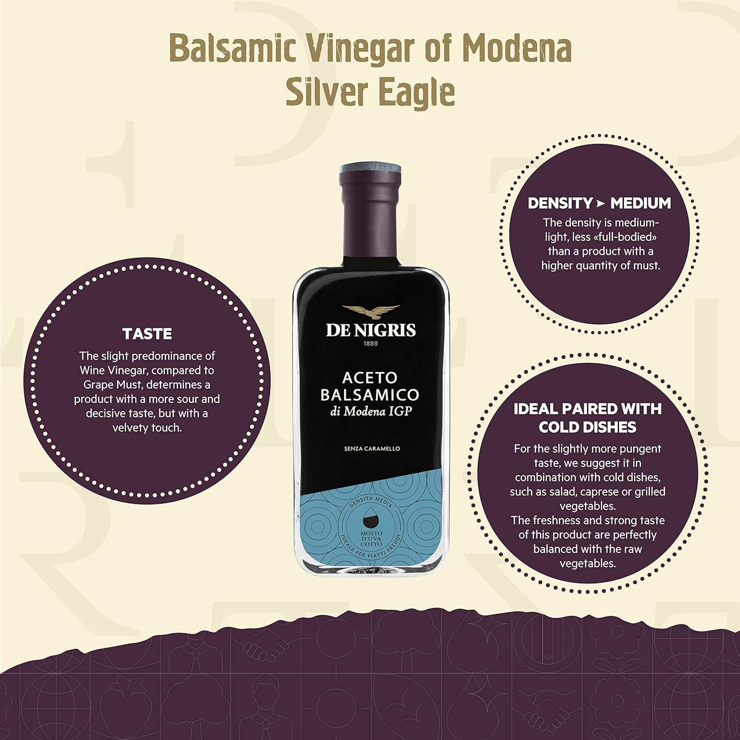 De Nigris Balsamic Vinegar Of Modena Excellence Line - Silver Eagle (45% Grape Must) 8,5 Oz (250ml) | Balsamic Vinegar From Modena Italy, Strong And Velvety Taste | Balsamic Vinegar Aged