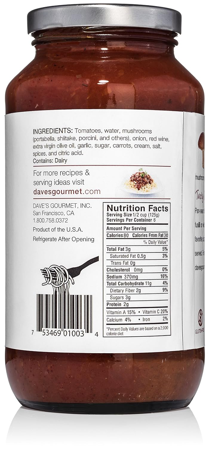 Dave's Gourmet Wild Mushroom Pasta Sauce, Pack of 1