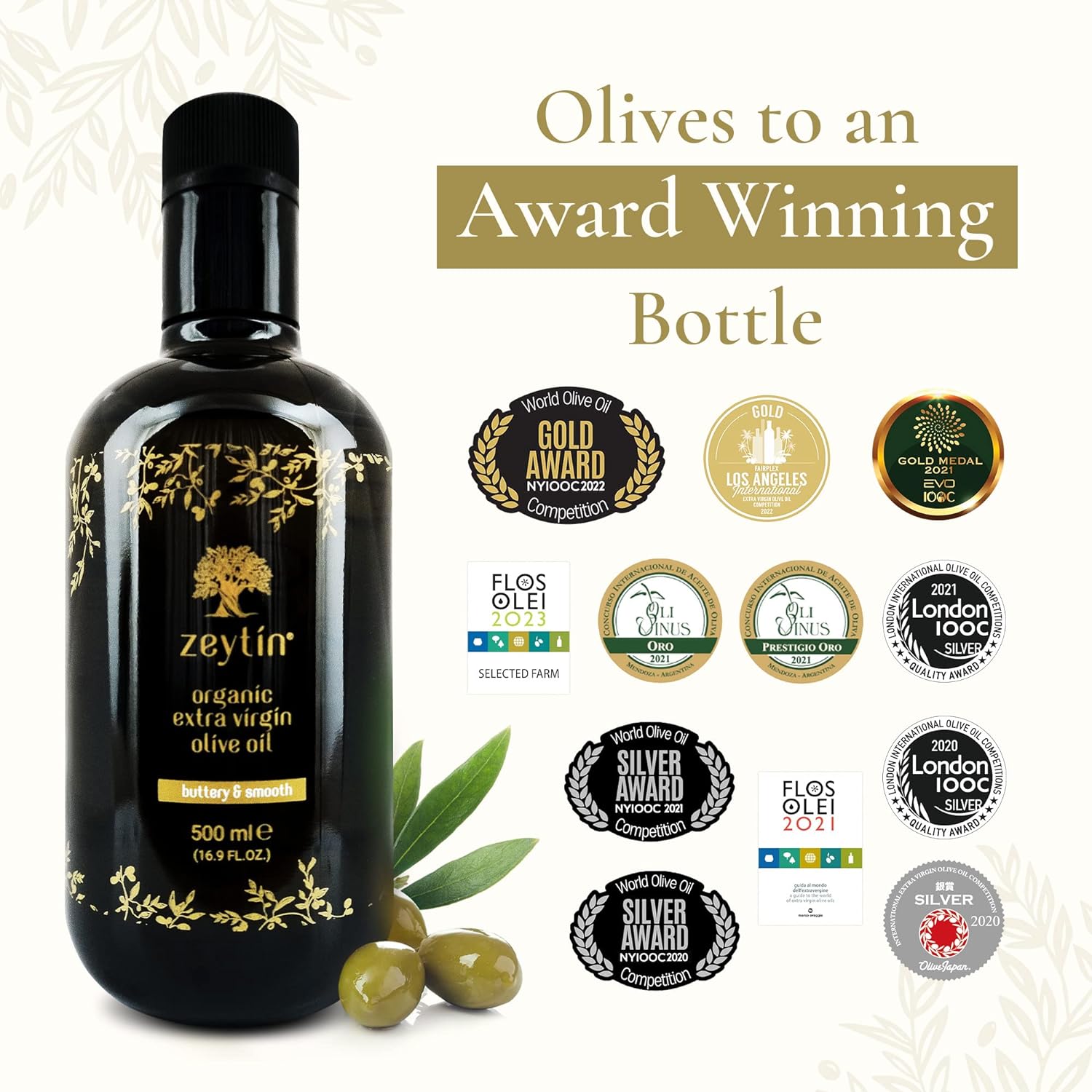 Zeytin Premium Extra Virgin Olive Oil - ORGANIC I Early-Harvest I Healthy & Clean I Cold Pressed I Single-Source I VEGAN I KETO (Buttery & Smooth, 500 ml (16.9 oz)