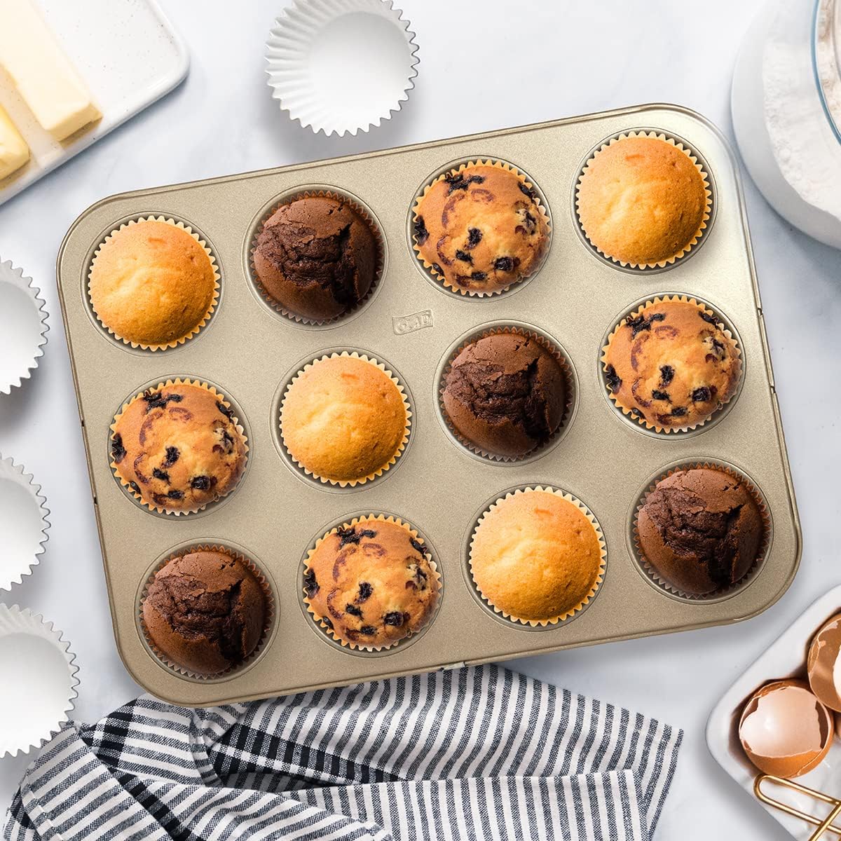 Glad Muffin Pan Nonstick - Heavy Duty Metal Cupcake Tin with Round Baking Cups, 12-Cup