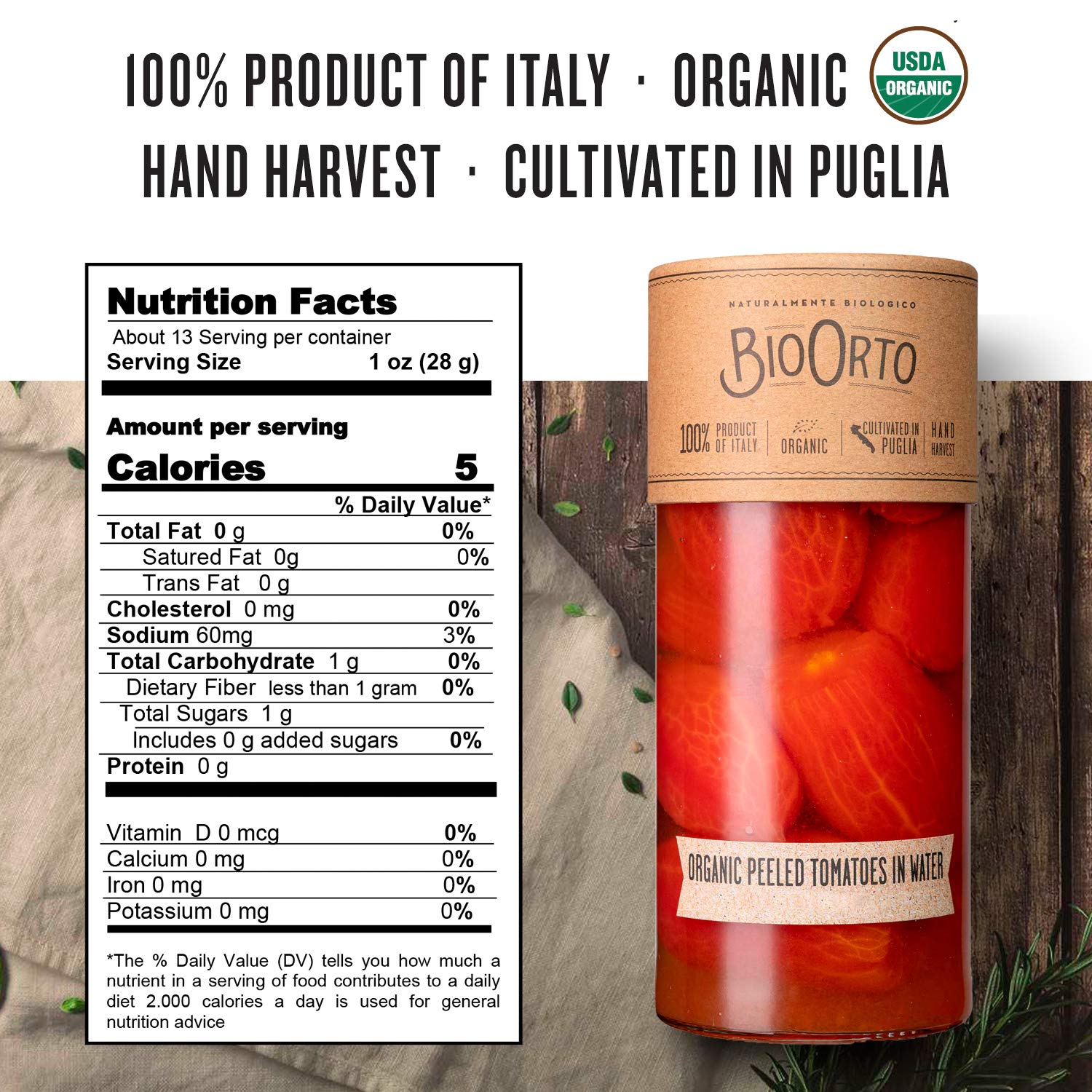 BioOrto Organic Whole Peeled Tomatoes in Water (580ml / 19.6oz)