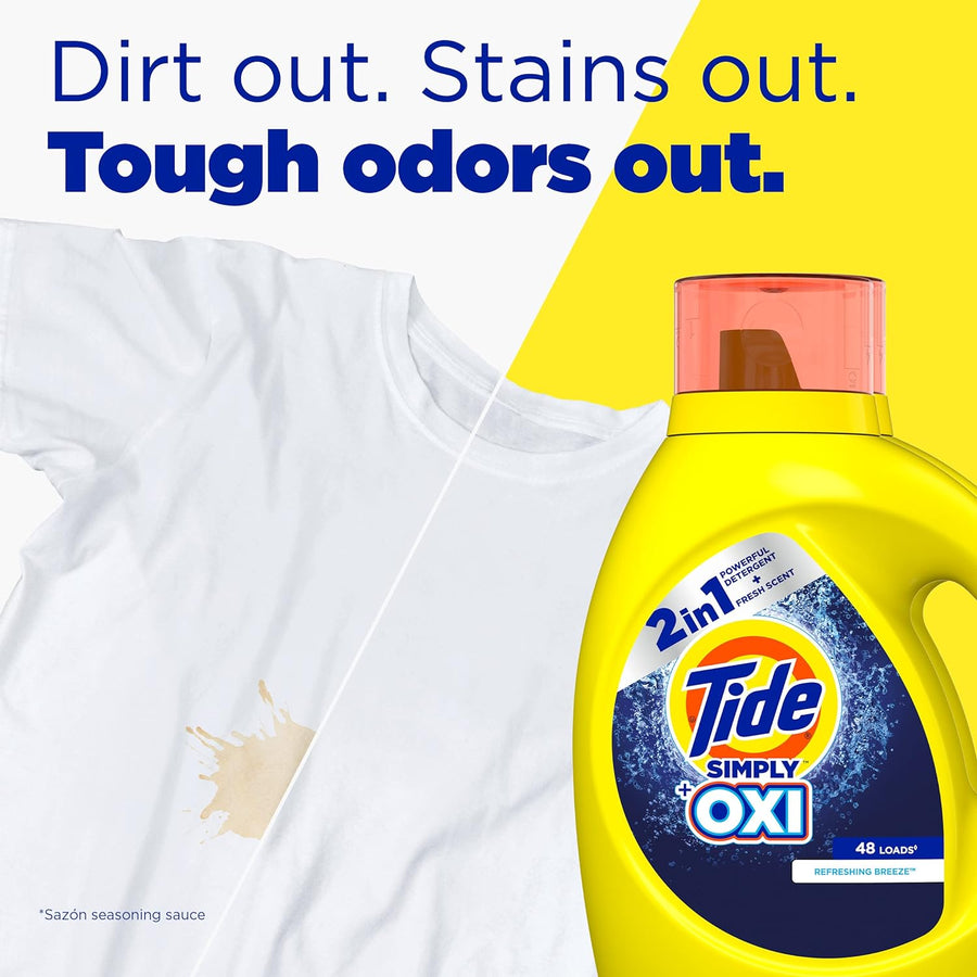 Tide Simply + Oxi Liquid Laundry Detergent, Refreshing Breeze, 6 loads, 10 fl oz