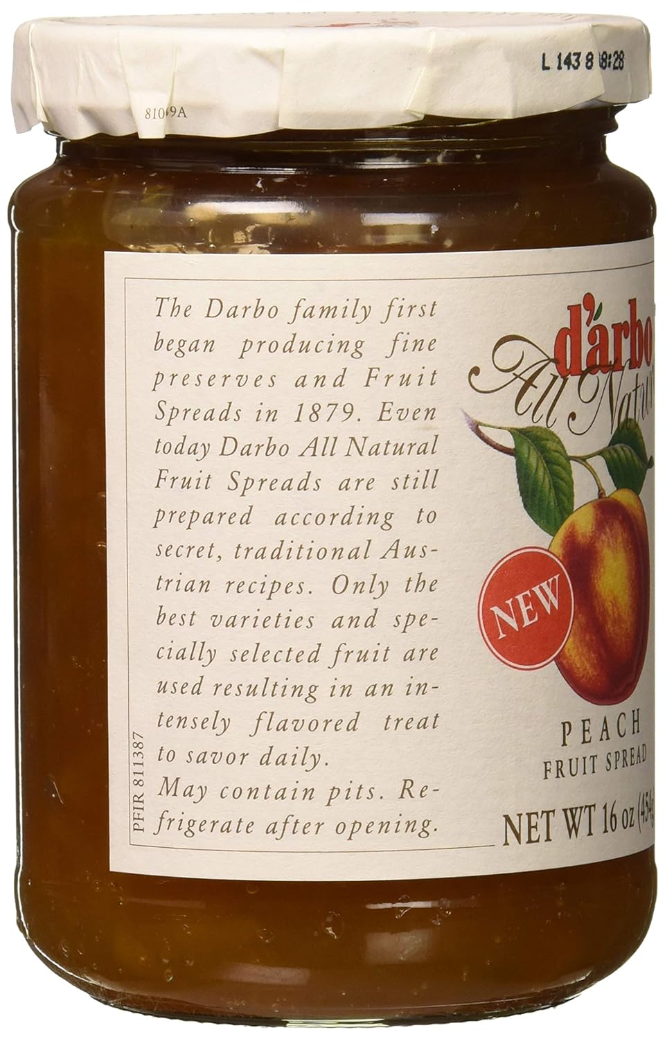 d'arbo All Natural Peach Fruit Spread, 16 Ounce