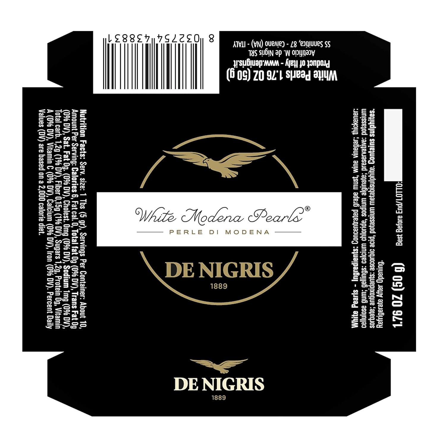 De Nigris Excellence Line - White Modena Pearls 1,69 Oz (50gr) | with Balsamic Vinegar From Modena Italy With Incredible Flavors