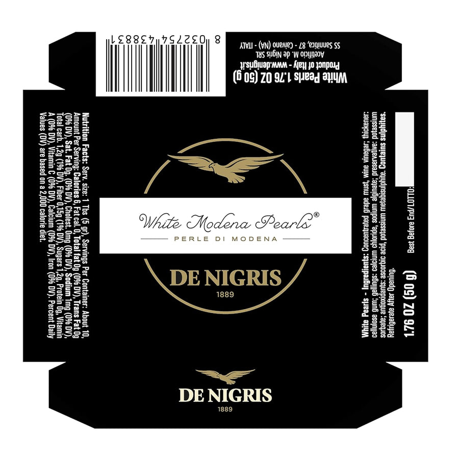 De Nigris Excellence Line - White Modena Pearls 1,69 Oz (50gr) | with Balsamic Vinegar From Modena Italy With Incredible Flavors