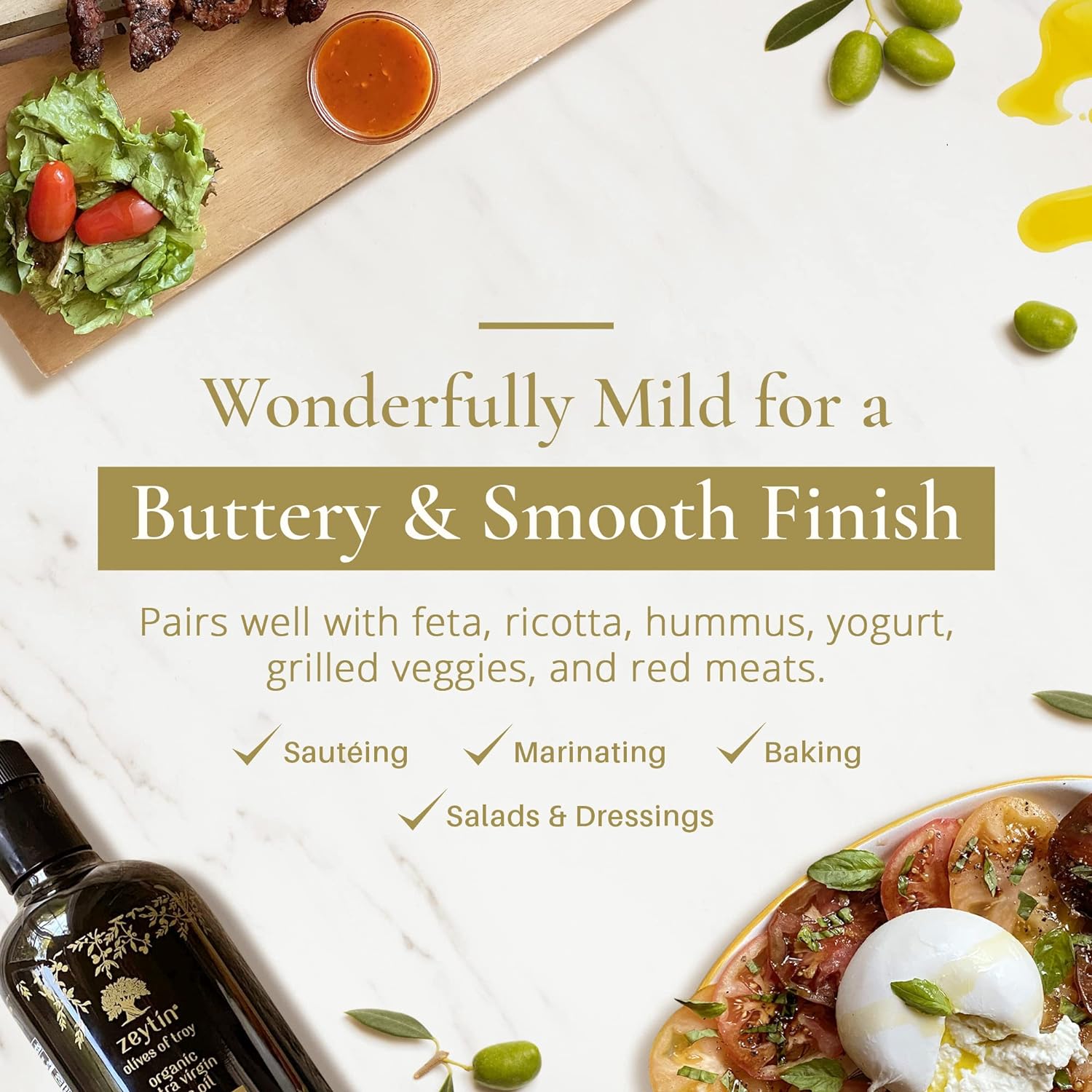 Zeytin Premium Extra Virgin Olive Oil - ORGANIC I Early-Harvest I Healthy & Clean I Cold Pressed I Single-Source I VEGAN I KETO (Buttery & Smooth, 500 ml (16.9 oz)