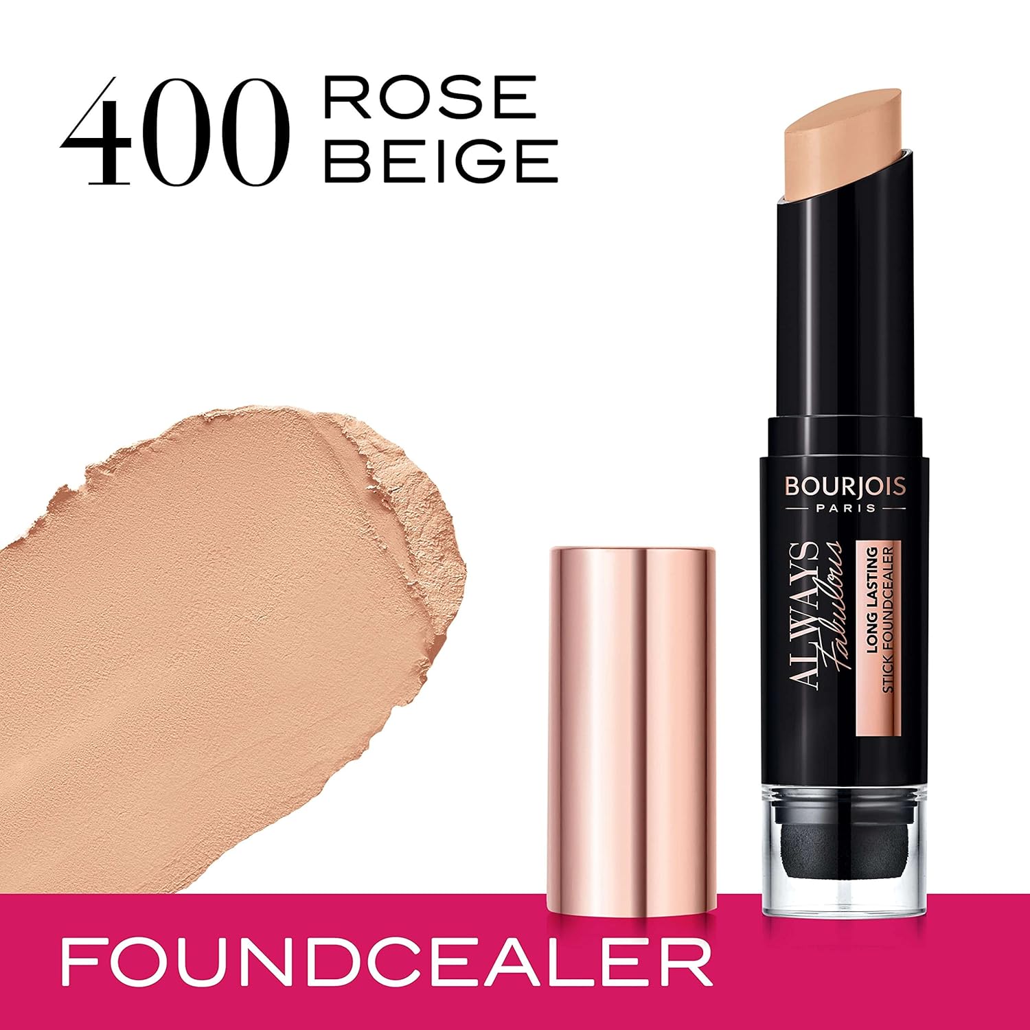 Bourjois Always Fabulous 24 Hour 2-in-1 Foundation and Concealer Stick with Blender, 400 Rose Beige