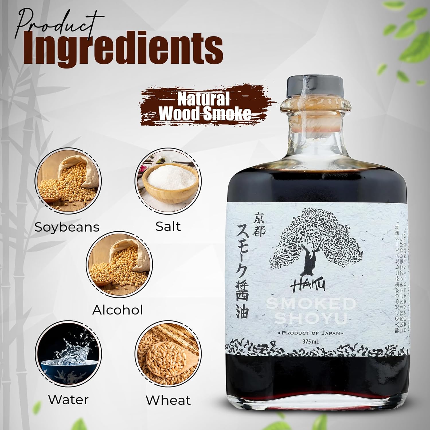 HAKU Cold Smoked Shoyu Soy Sauce (375 ml) - Authentic Japanese Artisanal Umami Seasoning Sauce with Unique Smoky Flavor - Traditional Gourmet Dip Sauce & Marinade for Sushi, Meat & Asian Cuisines