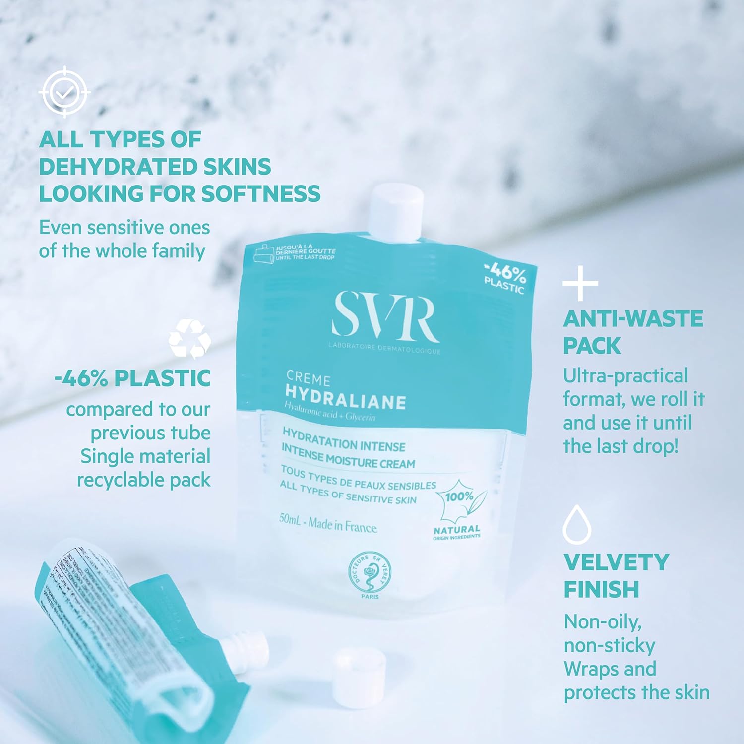 SVR Hydraliane Light Hydrating Face Cream - Moisturizer For Sensitive & Dehydrated Skin, for the Whole Family - Skin is 72% More Hydrated After 8 Hrs. with Hyaluronic Acid & Glycerin, 1.7 fl.oz.