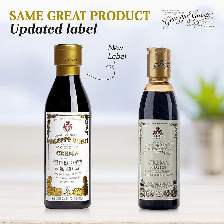 Giuseppe Giusti Italian Crema Balsamic Glaze Vinegar Reduction of Modena IGP, Natural Flavored Balsamic Vinegar Glaze Made With Balsamic Vinegar of Modena, Imported from Italy - 8.45 fl oz (250 ml)