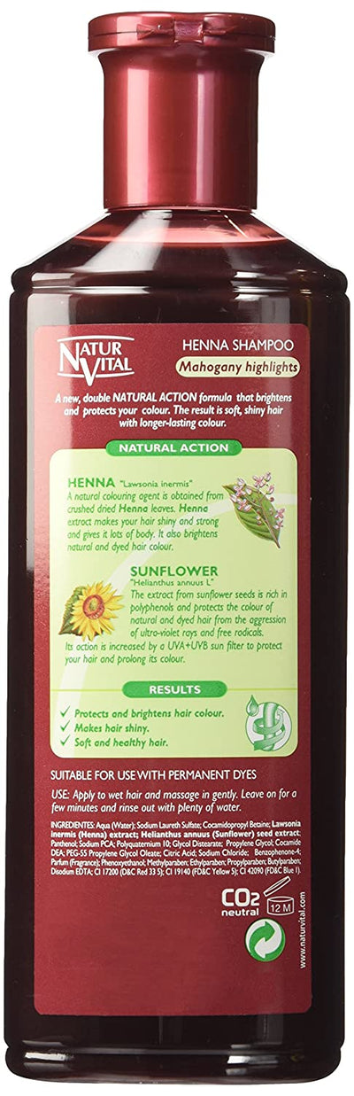 Natur Vital Hair Shampoo Henna Red (Mahogany) - Colour and Shine - 300 Ml / Natural & Organic