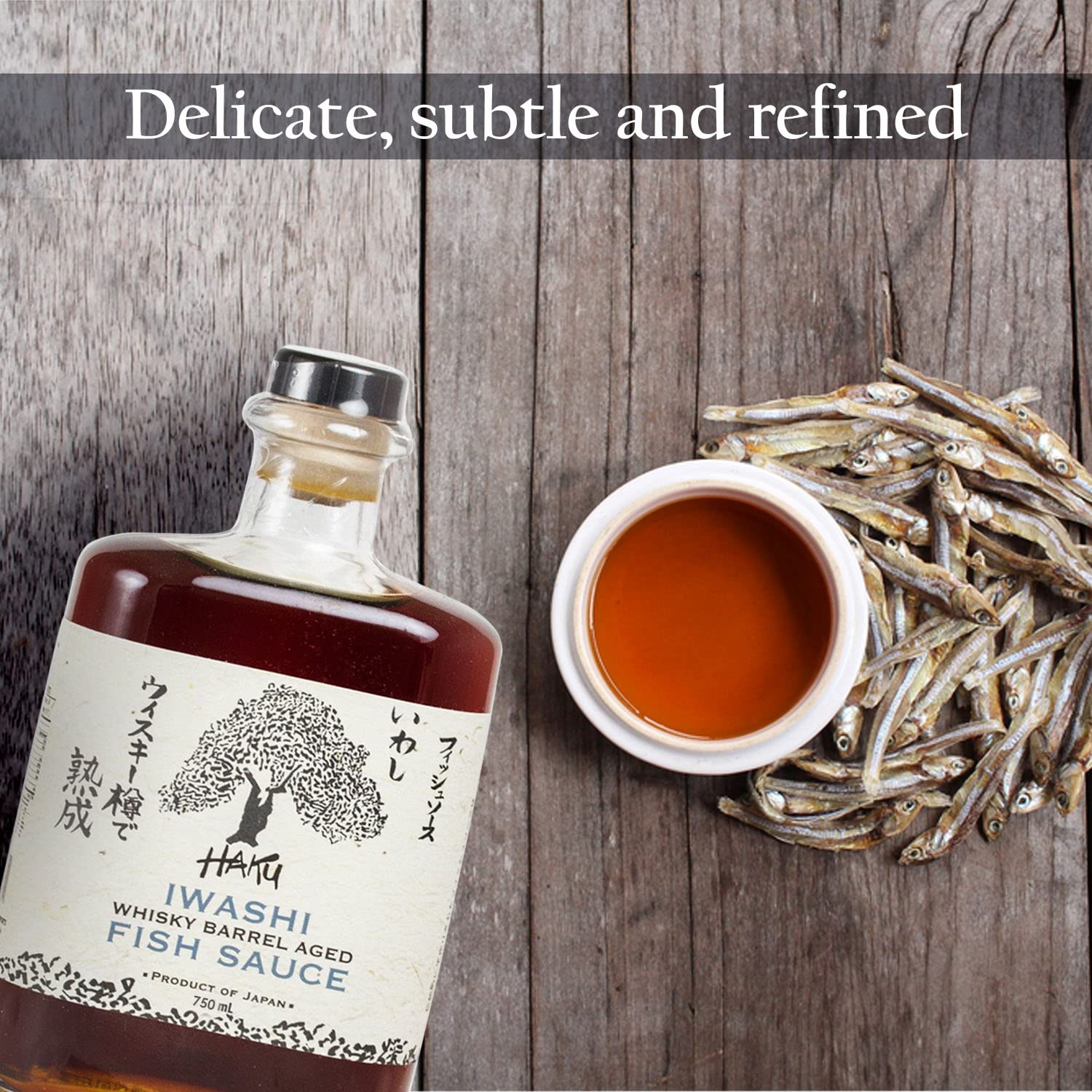 HAKU Iwashi Whiskey Barrel Aged Fish Sauce (750 ml) - Authentic Japanese Umami Anchovy Seasoning Sauce - Refined Traditional Gourmet Dip Sauce, Condiment, Marinade for Meat, Salad, Stir Fry & Soup