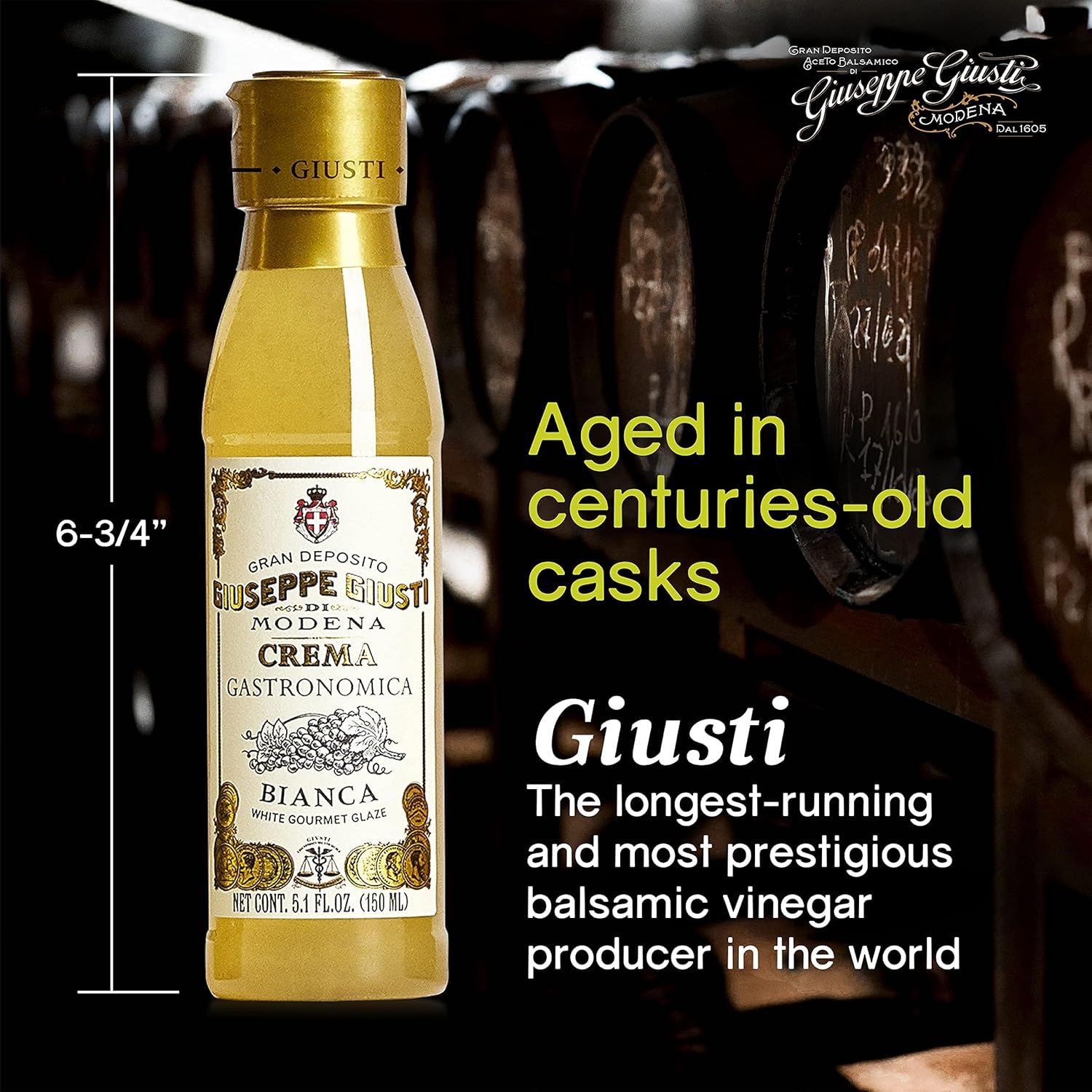 Giuseppe Giusti Italian Crema Balsamic Glaze Vinegar Reduction of Modena IGP, White Grape Balsamic Vinegar Glaze Made With Balsamic Vinegar of Modena, Imported from Italy - 150 ml - Pack of 1