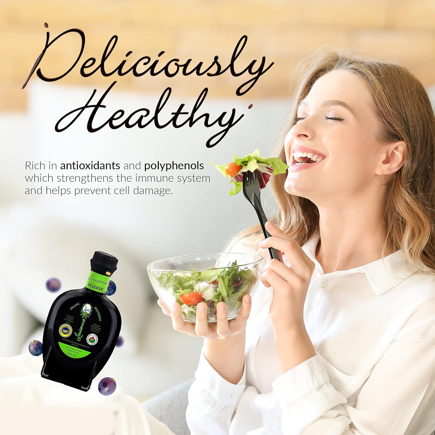 Louianna - Organic Balsamic Vinegar of Modena, High Polyphenol Aged Balsamic Vinegar, Aromatic Vinegar Made of Trebbiano Grapes, With Igp Recognition, 250 mL