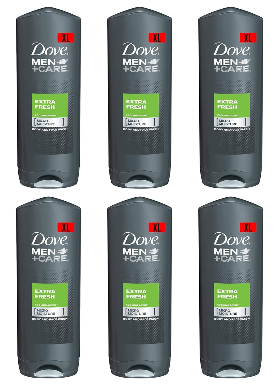 Dove Men Care Body & Face Wash, Extra Fresh - 13.5 Fl Oz / 400 mL X 6 Pack Case, Made in Germany
