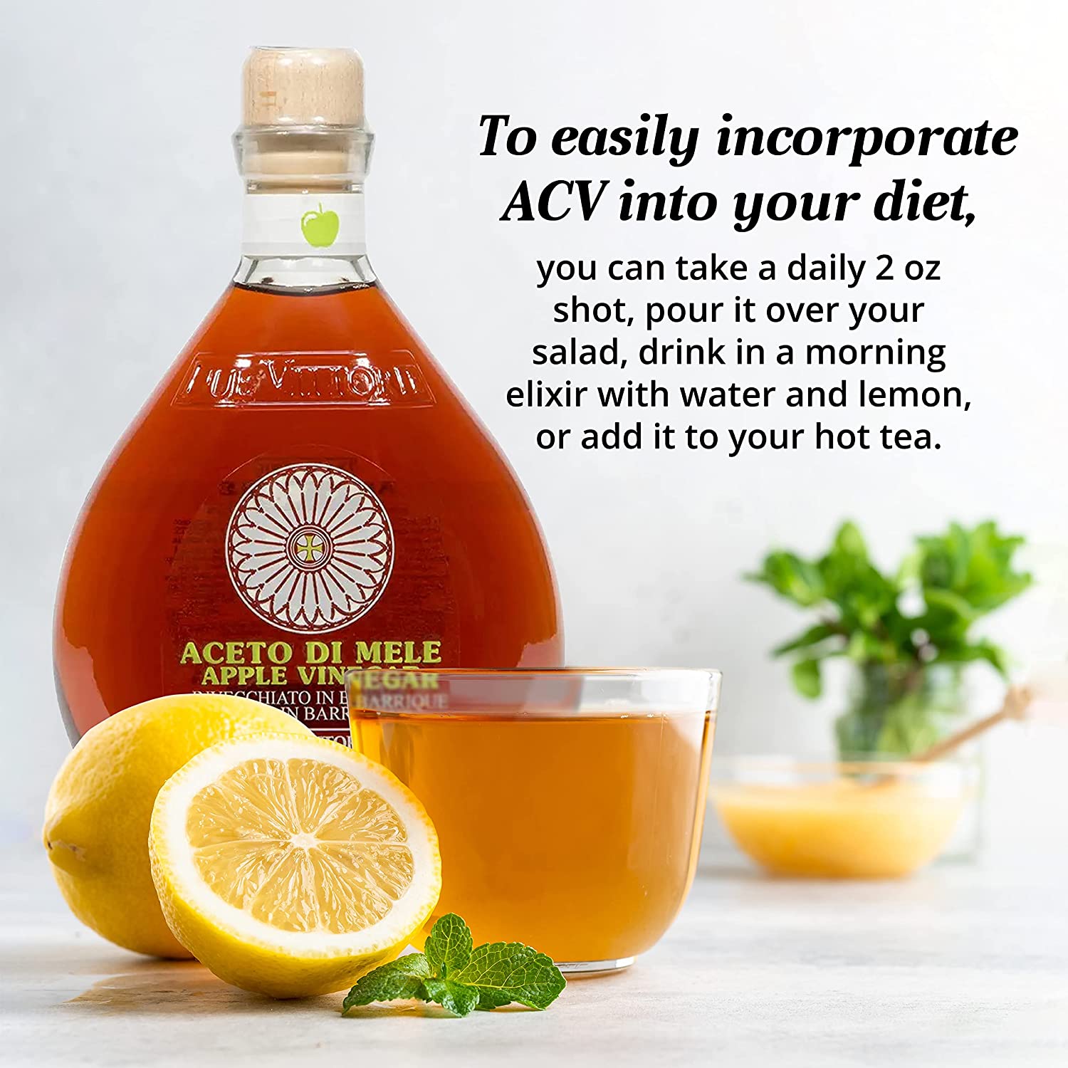 Due Vittorie Apple Vinegar - Easy to Drink Raw Apple Cider Vinegar Aged in Barrique Wine Barrels, Gourmet Vinegar for Cooking, Imported From Italy, All Natural - 16.9 fl oz / 500ml