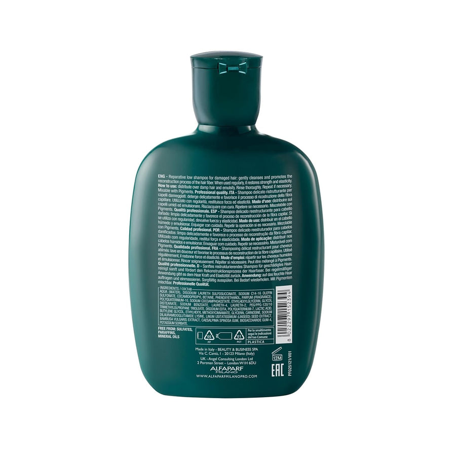 Alfaparf Milano Semi Di Lino Reconstruction Reparative Shampoo for Damaged Hair - Color Safe, Hydrating Shampoo for Dry Hair - Restores Fiber & Elasticity - Sulfate & Paraben Free - Vegan (8.45 oz)