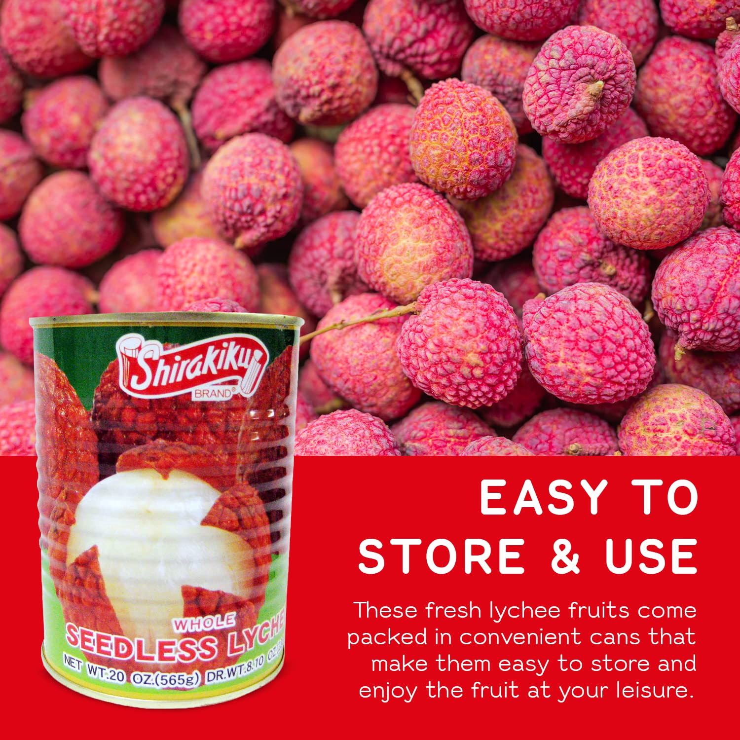 Shirakiku Whole Seedless Lychee - Japanese Fresh Lychee Fruit Canned | Water, Lychee, Sugar, Citric Acid | Perfect For Healthy And Delicious Snacks, 20-Ounce