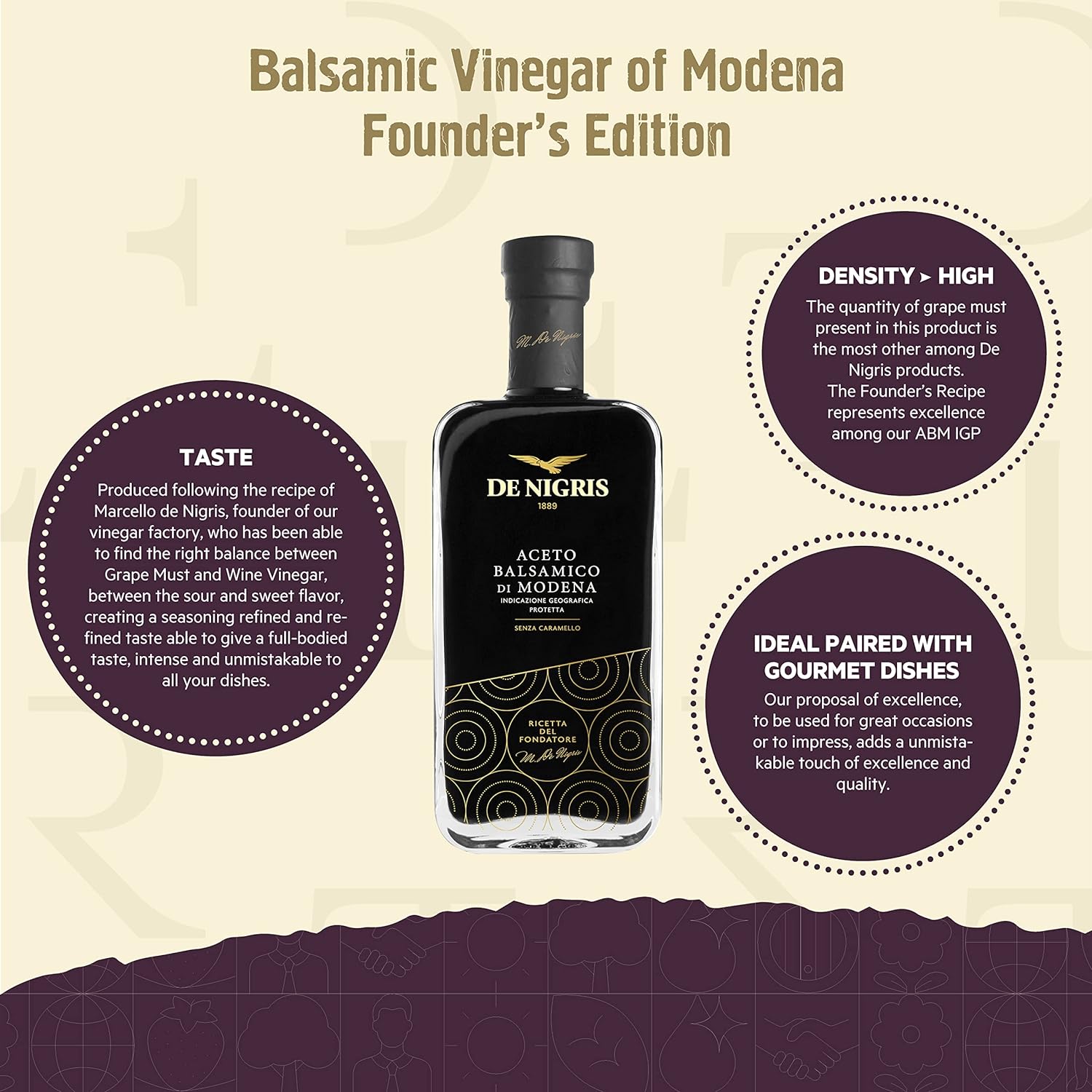 De Nigris Balsamic Vinegar Of Modena Excellence Line Founder's Edition Recipe (70% Grape Must) 8,5 Oz (250ml) | Balsamic Vinegar From Modena Italy Thick and Intense | Balsamic Vinegar Aged