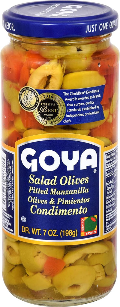 Goya Salad Olives, Pitted Manzanilla and Pimientos 7 Ounce (Pack of 1)