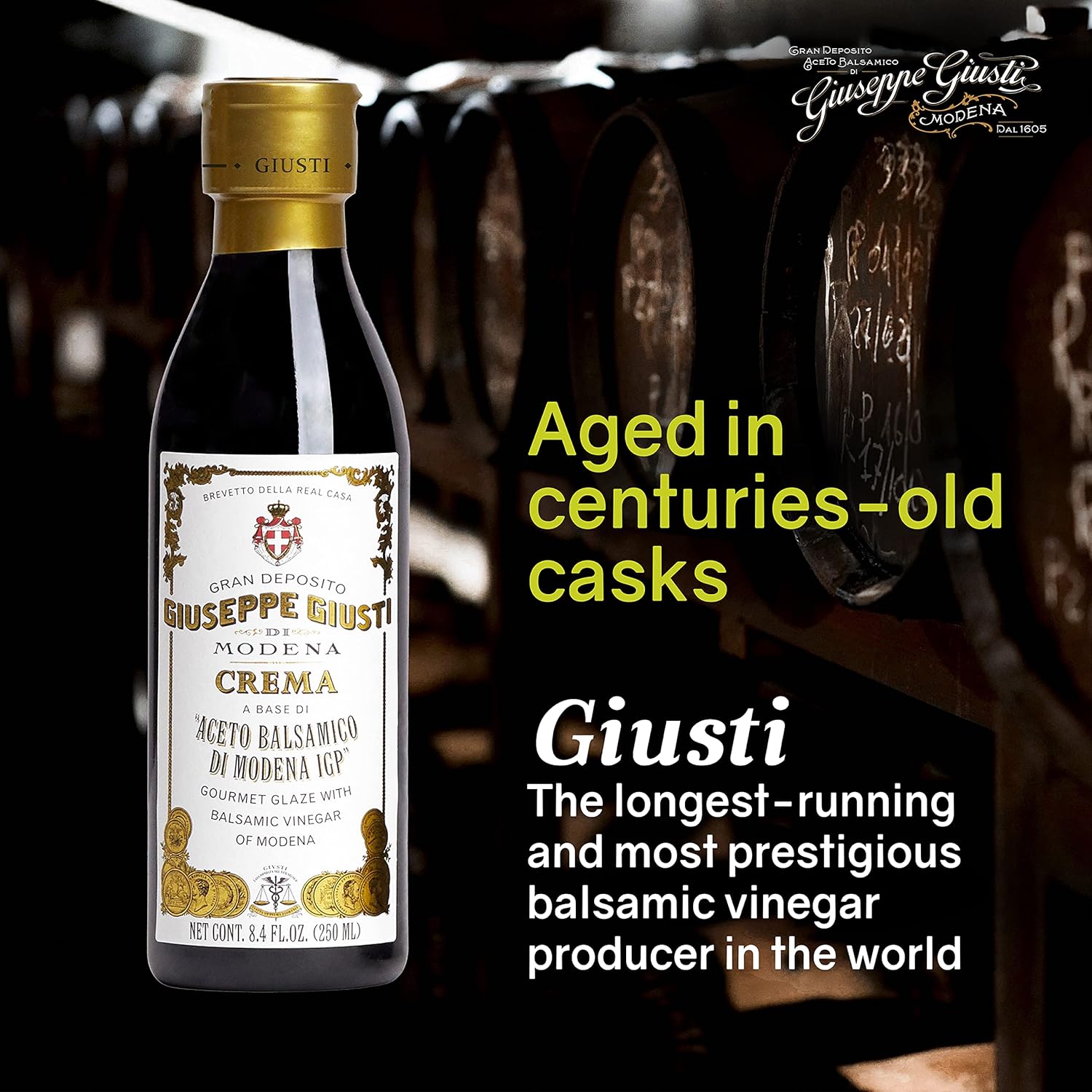 Giuseppe Giusti Italian Crema Balsamic Glaze Vinegar Reduction of Modena IGP, Natural Flavored Balsamic Vinegar Glaze Made With Balsamic Vinegar of Modena, Imported from Italy - 8.45 fl oz (250 ml)