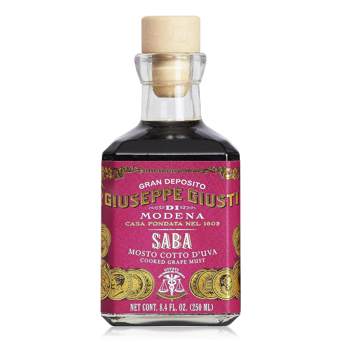 Giuseppe Giusti Saba - Italian Saba Cooked Grape Must Made in Modena, Italy - Gourmet Gift, Sweet and Fruity Flavor, 250ml Bottle