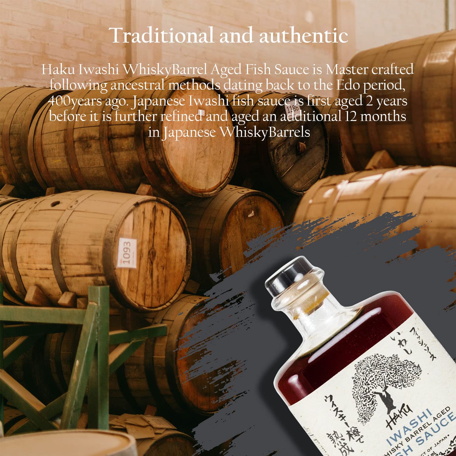 HAKU Iwashi Whiskey Barrel Aged Fish Sauce (750 ml) - Authentic Japanese Umami Anchovy Seasoning Sauce - Refined Traditional Gourmet Dip Sauce, Condiment, Marinade for Meat, Salad, Stir Fry & Soup