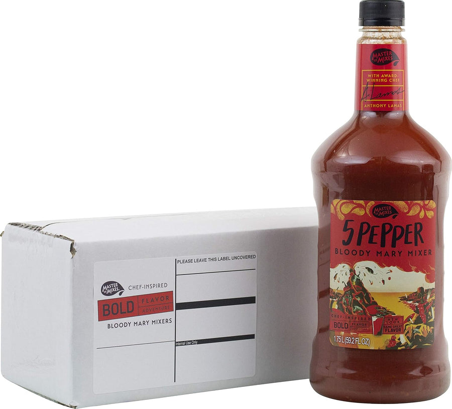 Master of Mixes 5 Pepper Extra Spicy Bloody Mary Drink Mix, Ready To Use, 1.75 Liter Bottle (59.2 Fl Oz),
