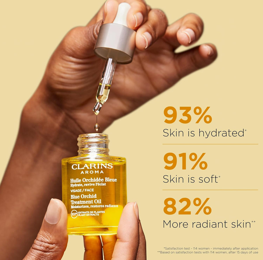 Clarins Blue Orchid Face Oil Treatment | Skin is Immediately Hydrated*, Revitalized and Toned | Restores Radiance | Visibly Minimizes Fine Lines | 100% Natural Plant Extracts | Dry Skin Type