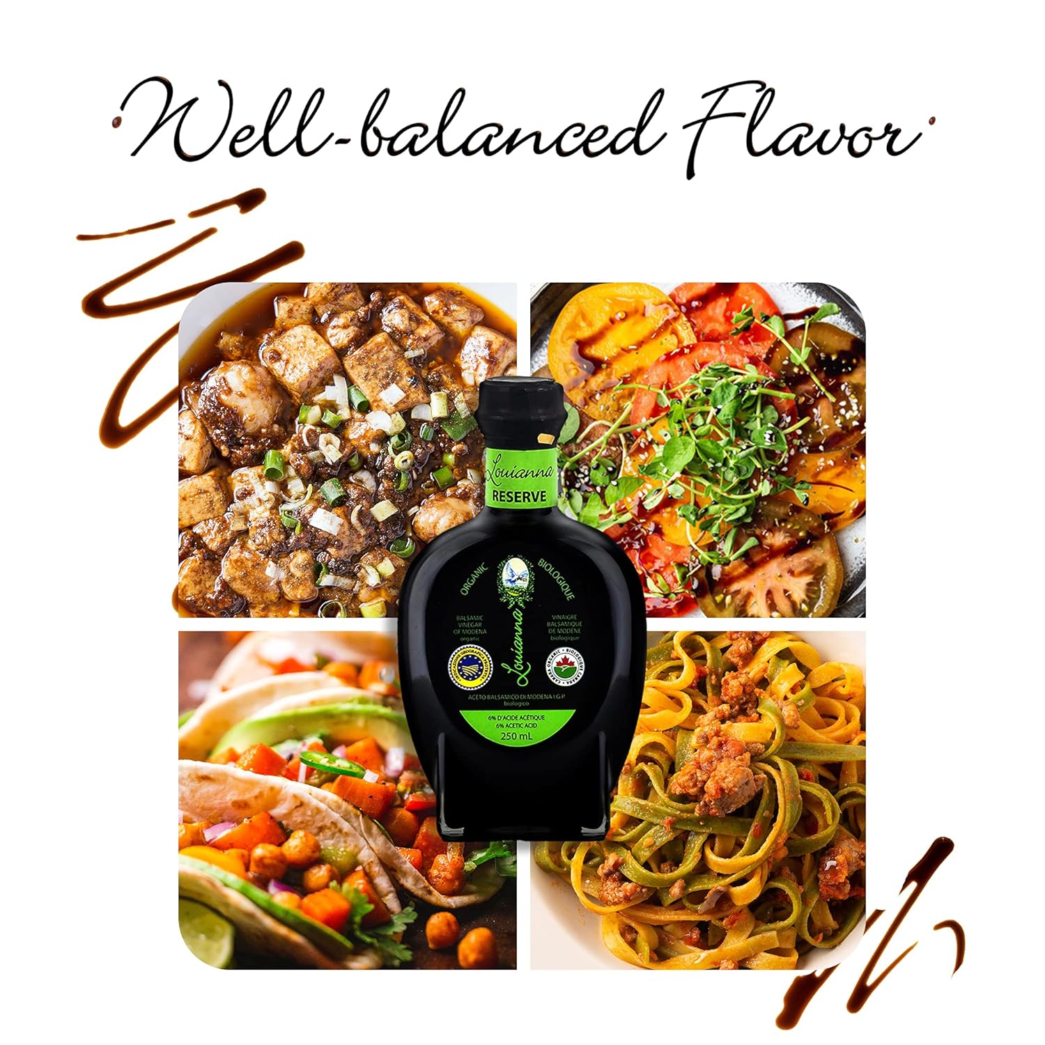 Louianna - Organic Balsamic Vinegar of Modena, High Polyphenol Aged Balsamic Vinegar, Aromatic Vinegar Made of Trebbiano Grapes, With Igp Recognition, 250 mL