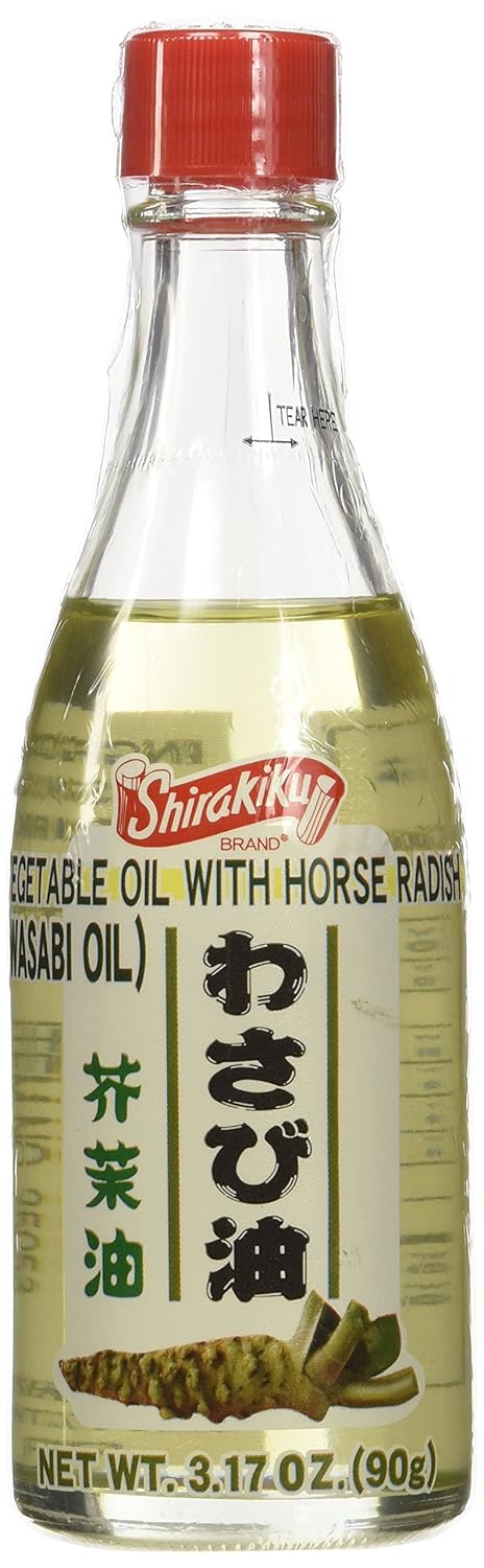 Shirakiku Cooking Vegetable Oil with Horse Radish | Rape Seed Oil, Mustard Seed Oil, and Japanese Radish Oil | Spicy Wasabi Oil Flavor | Low Carb Vegetable Oil Bottle - 3.17 Fl Oz