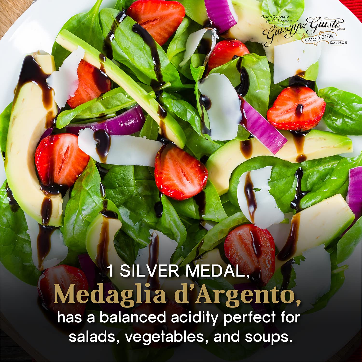 Giuseppe Giusti Silver Medal ( Aged 6 Years ) Aceto Balsamico di Modena Italy - 1 Pack - Gourmet Aged Premium Balsamic Vinegar of Modena Medaglia d'Argento - Champagnotta Bottle - 250ml