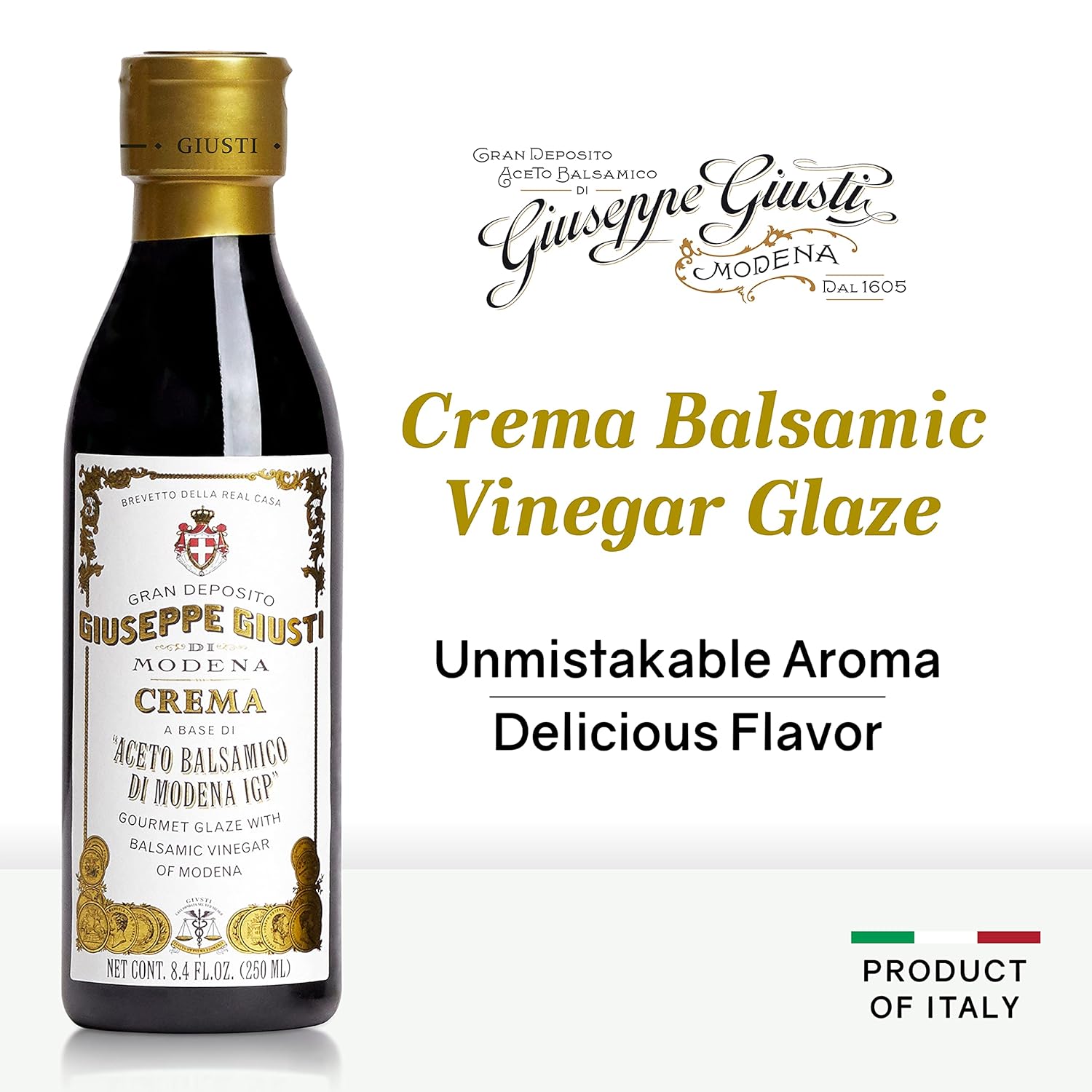 Giuseppe Giusti Italian Crema Balsamic Glaze Vinegar Reduction of Modena IGP, Natural Flavored Balsamic Vinegar Glaze Made With Balsamic Vinegar of Modena, Imported from Italy - 8.45 fl oz (250 ml)