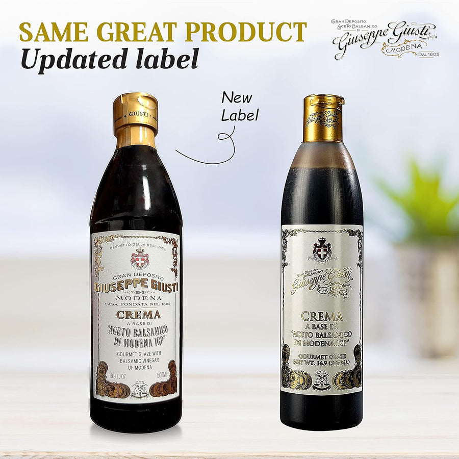 Giuseppe Giusti Italian Crema Balsamic Glaze Vinegar Reduction of Modena IGP, Natural Flavored Balsamic Vinegar Glaze Made With Balsamic Vinegar of Modena, Imported from Italy - 16.9 fl oz (500 ml)