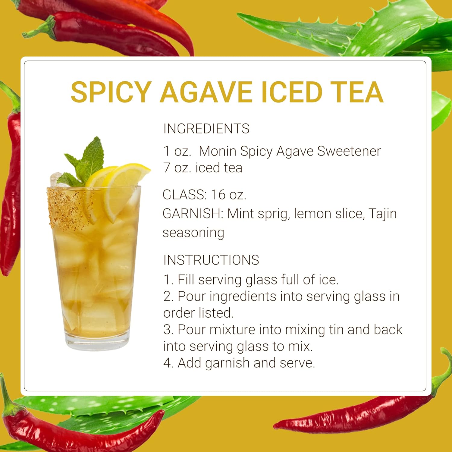 Monin - Spicy Agave Sweetener, Made with Organic Agave Nectar, Great for Margaritas, Ranch Waters, Lemonades, & Specialty Cocktails, No Artificial Ingredients, Gluten-Free, Non-GMO (1 Liter)