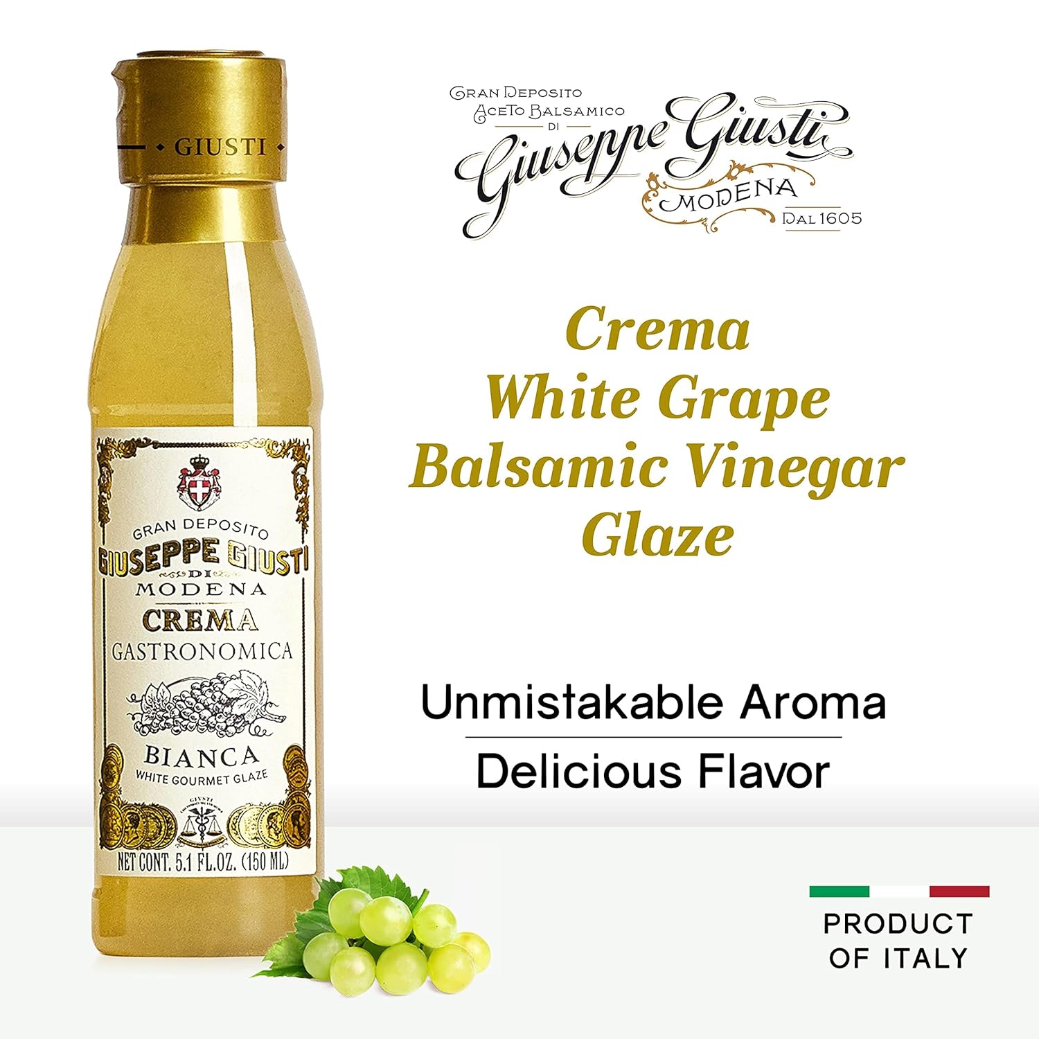 Giuseppe Giusti Italian Crema Balsamic Glaze Vinegar Reduction of Modena IGP, White Grape Balsamic Vinegar Glaze Made With Balsamic Vinegar of Modena, Imported from Italy - 150 ml - Pack of 1