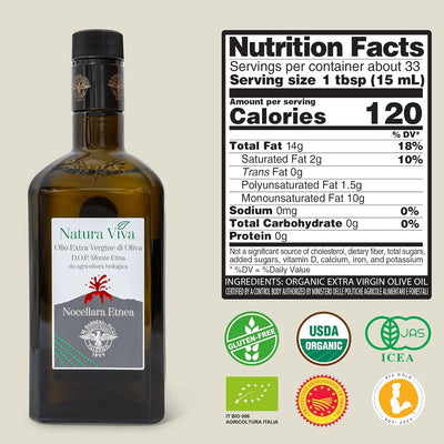 Barbera Natura Viva Organic Extra Virgin Olive Oil PDO Monte Etna Fruity, Cold Extracted Authentic Imported Sicilian Olive Oil, Polyphenol Rich Organic Olive Oil From Italy (16.9 Fl Oz)