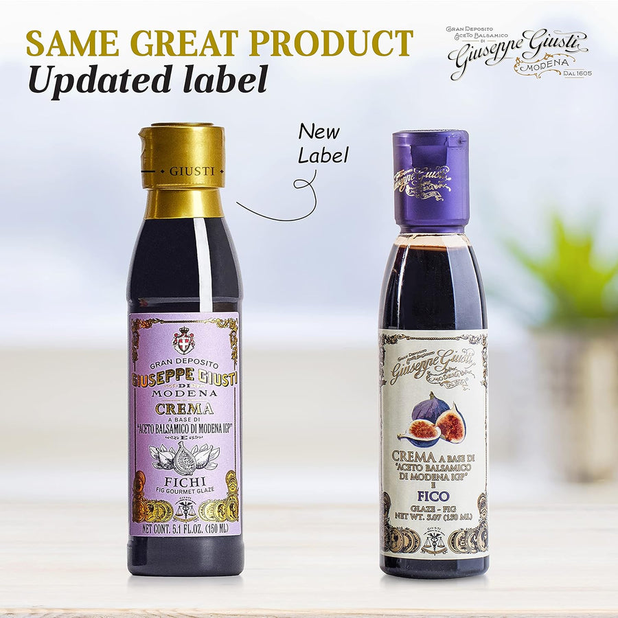 Giuseppe Giusti Fig Balsamic Glaze Reduction of Balsamic Vinegar of Modena IGP - Natural Fig Flavored Balsamic Vinegar Glaze Made with Grape Must and Figs, Imported from Italy 5.07 fl oz (150ml)