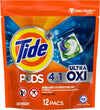 Tide PODS Liquid Laundry Detergent Soap Pacs, 4-n-1 Ultra Oxi, HE Compatible 12 Count, Built in Pre-treater for Stains