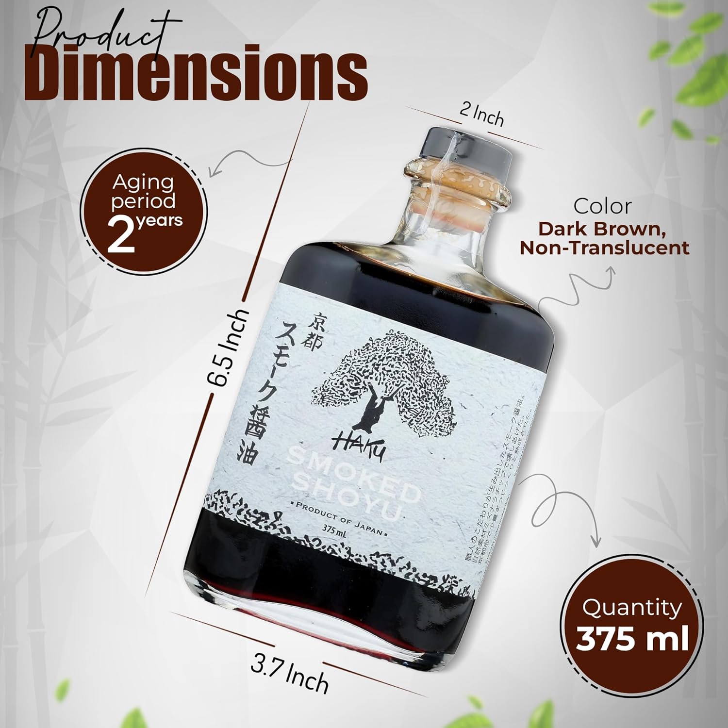 HAKU Cold Smoked Shoyu Soy Sauce (375 ml) - Authentic Japanese Artisanal Umami Seasoning Sauce with Unique Smoky Flavor - Traditional Gourmet Dip Sauce & Marinade for Sushi, Meat & Asian Cuisines