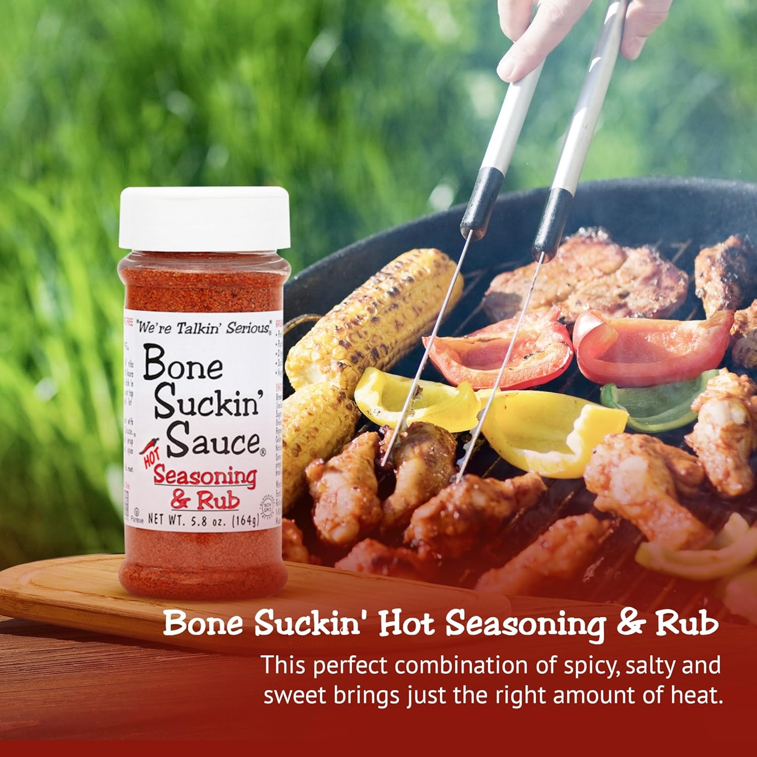 Bone Suckin' Hot Seasoning & Rub, 5.8 Oz - Grilling Rubs, Dry Pork Rub, Gluten-Free, Non-GMO, Kosher, Great on Ribs, Pork, Beef, Chicken, Seafood, Pasta, Vegetables & Even Popcorn! No Msg