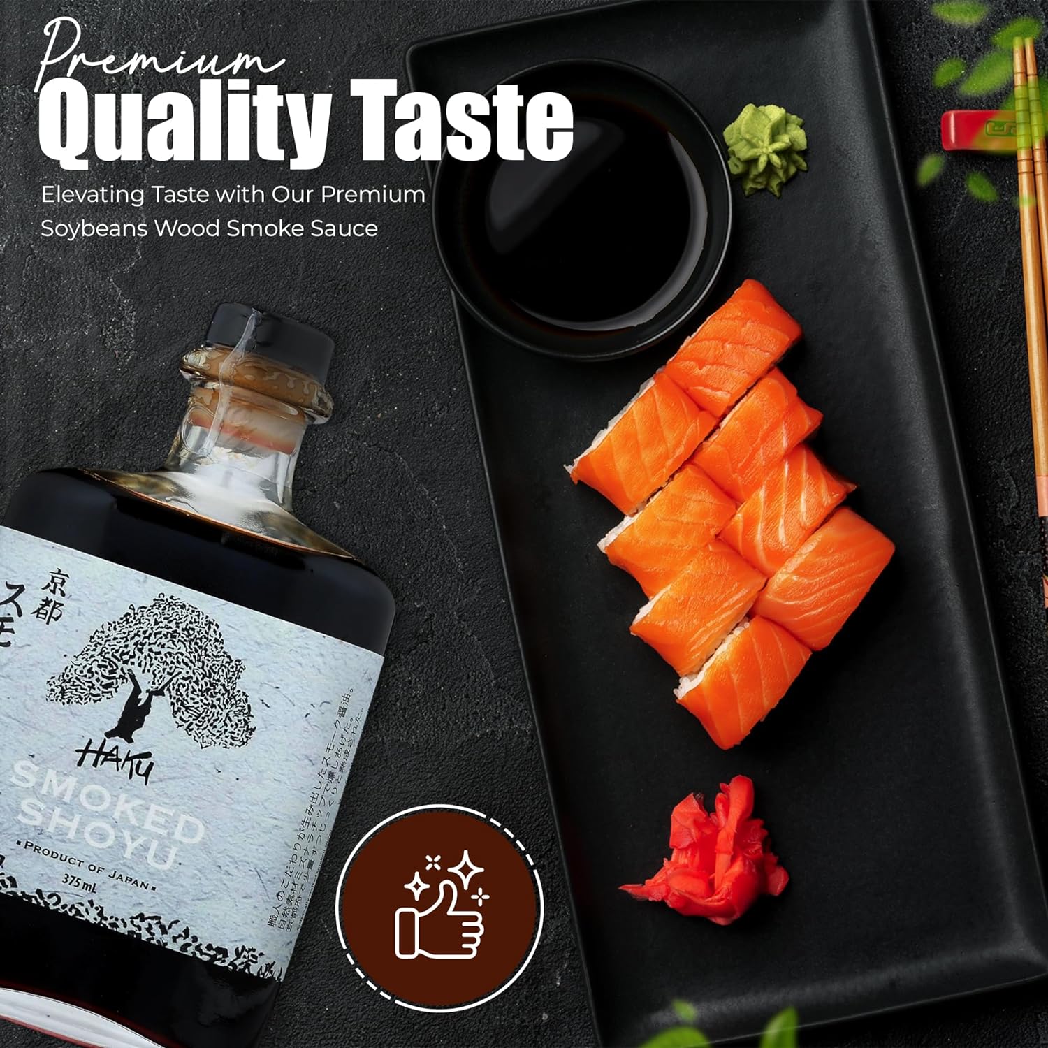HAKU Cold Smoked Shoyu Soy Sauce (375 ml) - Authentic Japanese Artisanal Umami Seasoning Sauce with Unique Smoky Flavor - Traditional Gourmet Dip Sauce & Marinade for Sushi, Meat & Asian Cuisines