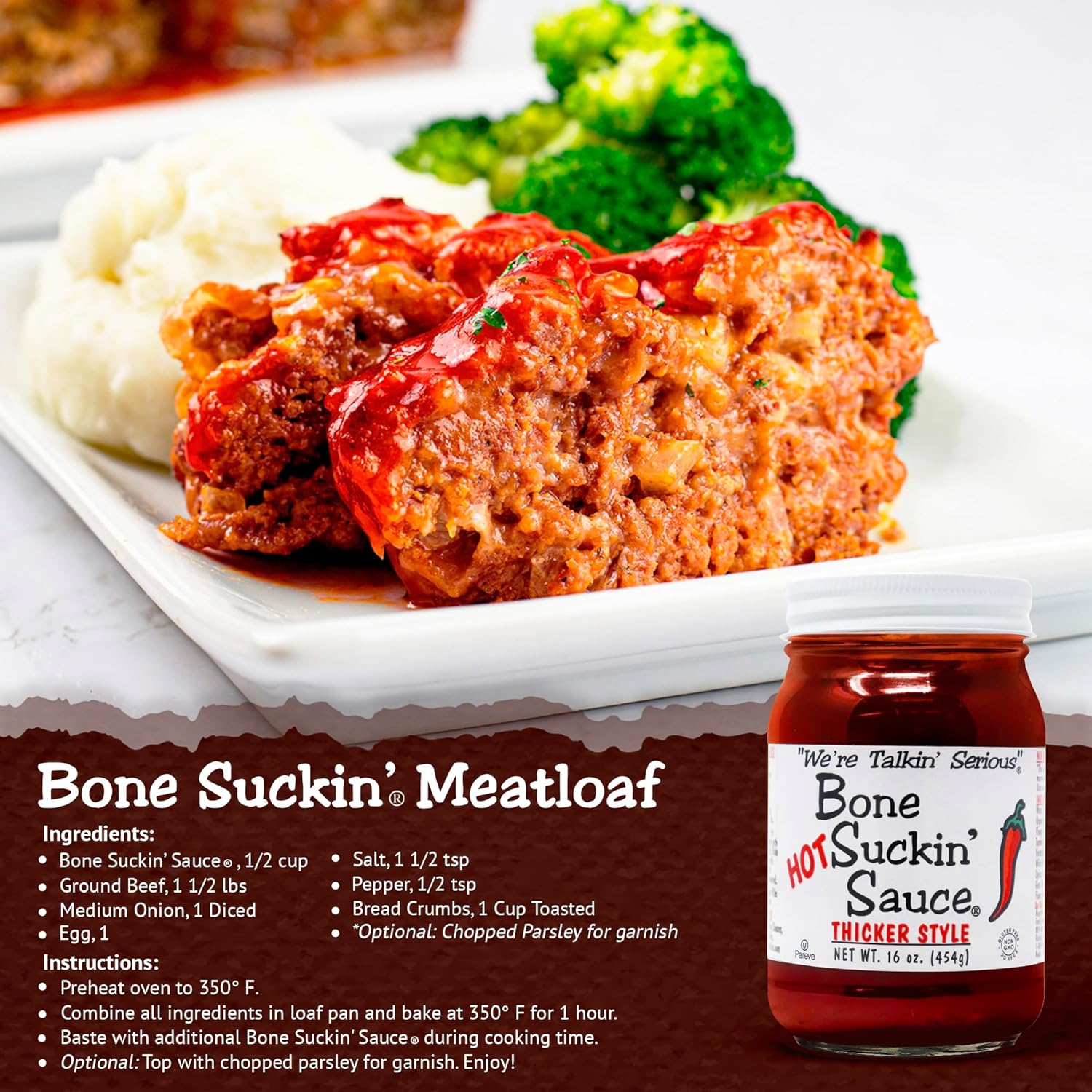 Bone Suckin' Sauce Hot Thicker Style BBQ Sauce - 16 oz in Glass Bottle, Hot Thick Barbecue Sauce For Ribs, Chicken, Pork, Fish, Beef - Gluten-Free, Non-GMO, Kosher, Sweetened w/ Honey & Molasses- 1 Pc