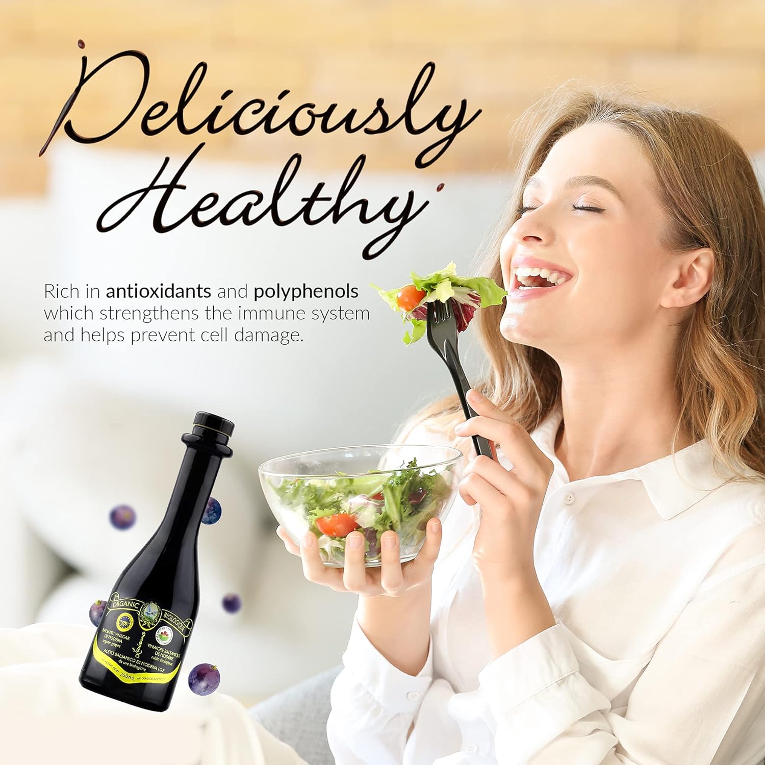 Louianna - Organic Balsamic Vinegar of Modena, High Polyphenol Balsamic Vinegar Dressing, Aged Red Wine Vinegar Made of Trebbiano Grapes, 250 mL