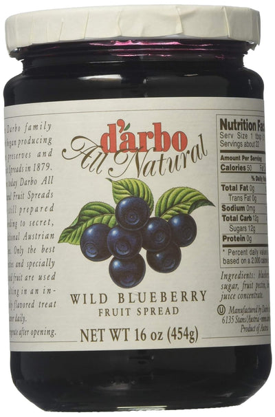 d'arbo All Natural Fruit Spread, Wild Blueberry, 16 oz