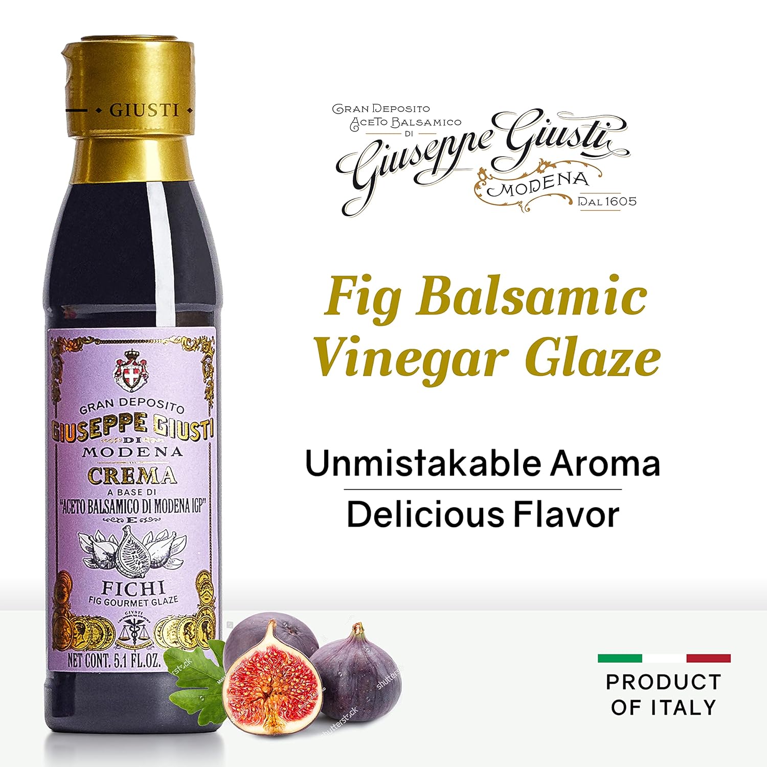 Giuseppe Giusti Fig Balsamic Glaze Reduction of Balsamic Vinegar of Modena IGP - Natural Fig Flavored Balsamic Vinegar Glaze Made with Grape Must and Figs, Imported from Italy 5.07 fl oz (150ml)