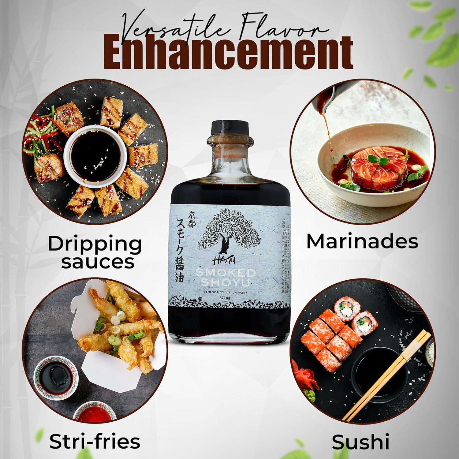 HAKU Cold Smoked Shoyu Soy Sauce (375 ml) - Authentic Japanese Artisanal Umami Seasoning Sauce with Unique Smoky Flavor - Traditional Gourmet Dip Sauce & Marinade for Sushi, Meat & Asian Cuisines