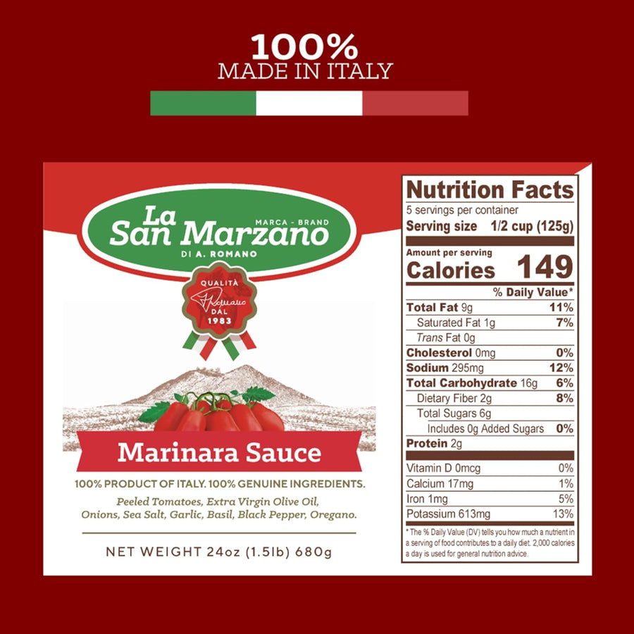 La San Marzano - Marinara Sauce - Pasta Sauce with 100% Italian Tomatoes Made in Italy - Peeled Tomatoes with Fresh and Natural Ingredients Non GMO Tomatoes, Vegan, Gluten Free, Kosher, Mediterranean Diet 24 Ounce Jar